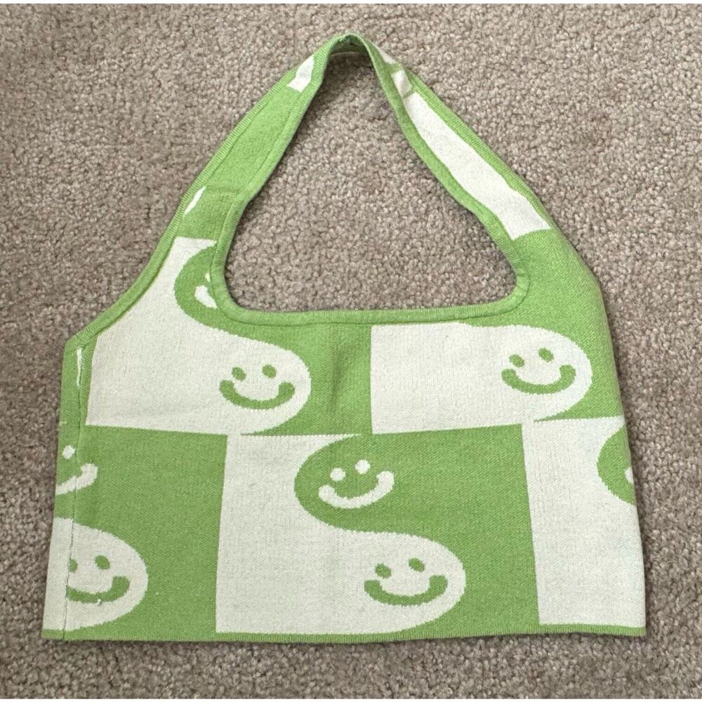 Bailey Rose Halter Happy Face Crop Top Women’s Sz Large New SUPER SOFT